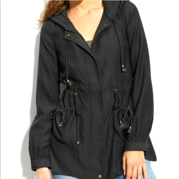 Free People Women's Full Sweep Black Anorak Jacket Linen Blend Size Large - Picture 1 of 7
